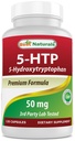 Best Naturals 5HTP 50 מ"ג 120 קפסולות, 5 קפסולות HTP תומכים להרגעה ושינה שקטה