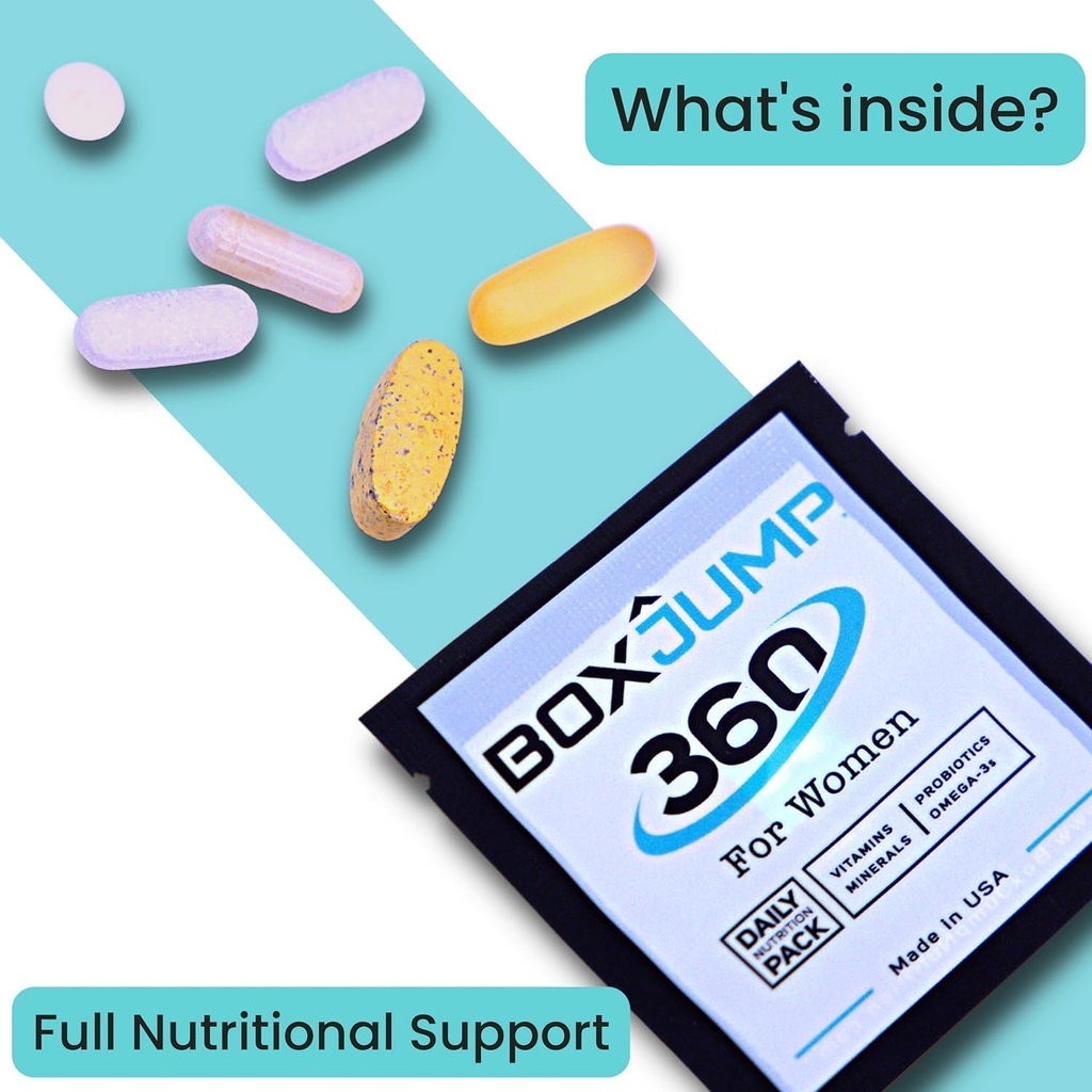 BoxJump Women's Daily Multivitamin Packs עם ויטמינים ומינרלים חיוניים - כולל ויטמין D, C, E, A, B12 לאנרגיה, אנדורנס, תמיכה במזל, עצם ובריאות העור - יום 30 יום