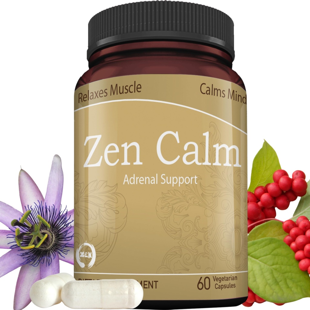 Zen Calm Stress Adrenal Support Supplementogenic Herbs - מגנזיום, ויטמין B, GABA & More כדי לתמוך ב Calm טבעי. לא-Drowsy Non-GMO (60 Veggie Caps)
