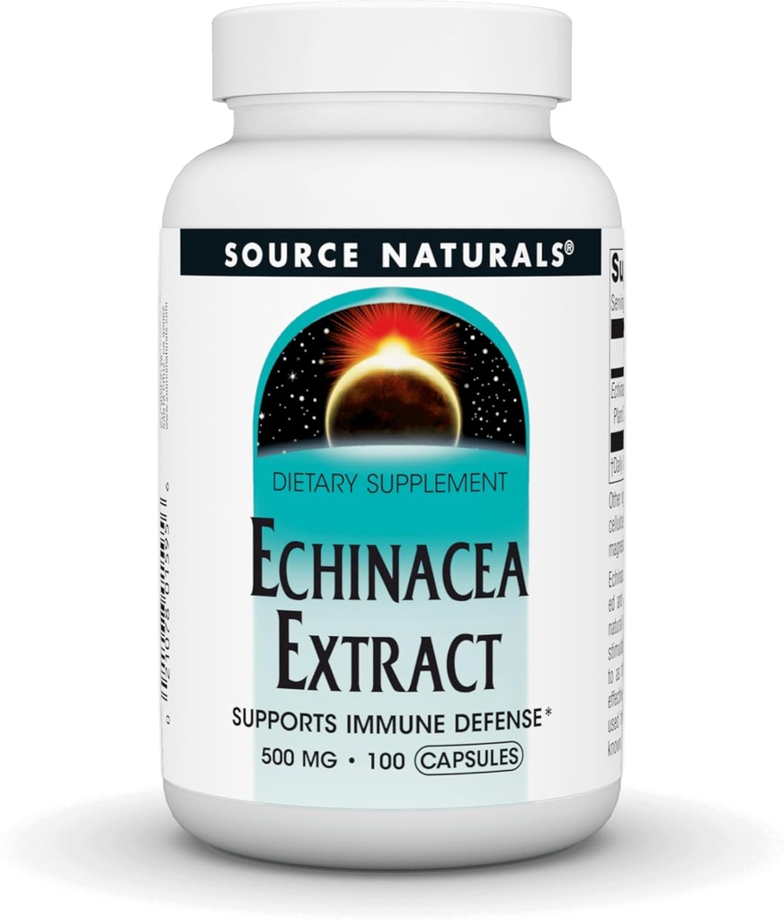 מקור: Naturals Echinacea Root Extract - תומך הגנת החיסון * - 500 מ"ג - 100 קפסולות