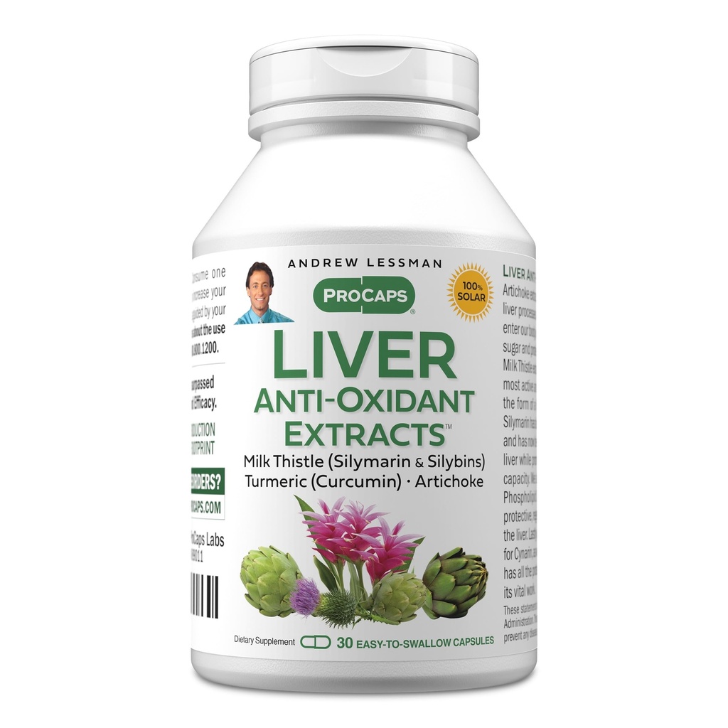 ANDREW LESSMAN Liver Anti-Oxidant Extracts 30 קפסולות - תומך ב-Hard-Working Tissues of the Liver, מקדם את בריאותו ותפקודו של Optimum Liver. חלב Thistle, Turmeric and Artichoke Extracts