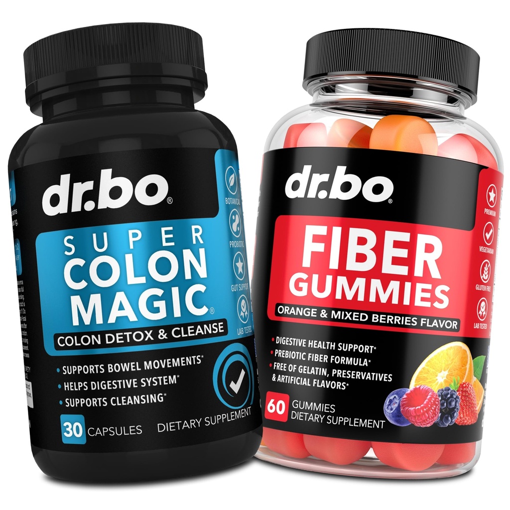 DR. BO Fiber Gummies & קולון ניקוי תוספי מזון - Tasty Gummy Prebiotic סיבים - Super Colony Magic Bowel Movement Support for Gut & Stomach ניקויsing