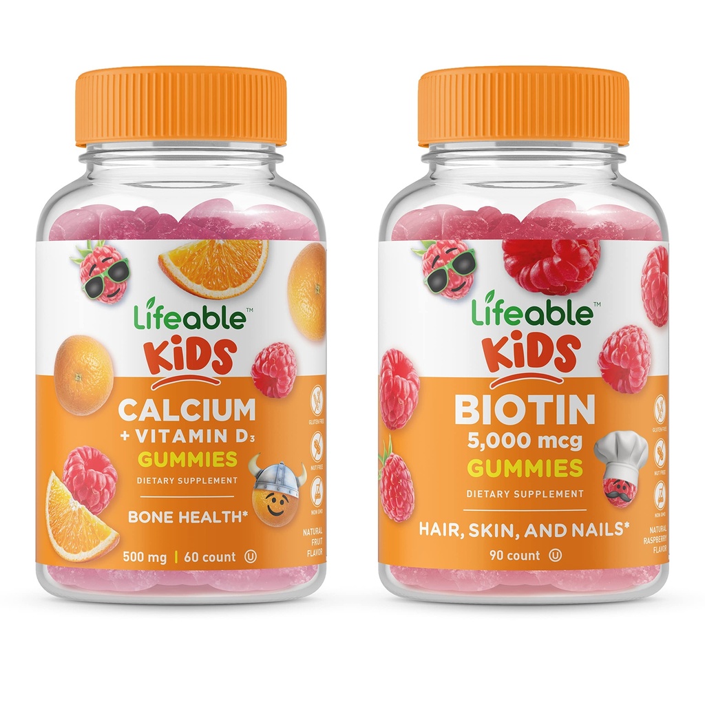 ילדים ביוטין חיים + Calcium עם ויטמין D ילדים, חניכיים בונדלה - גדול Tasting, ויטמין תוסף, Gluten Free, GMO חינם, Chewable Gummymy