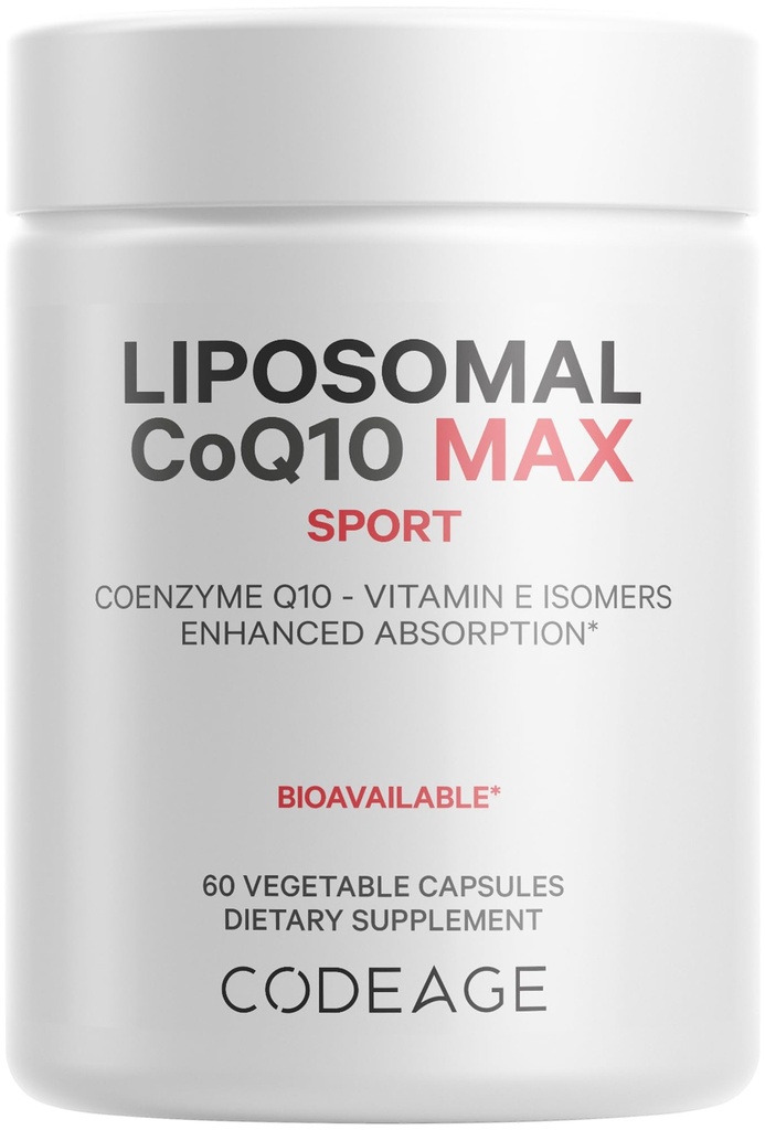 Codeage Liposomal CoQ10 Max תוסף - 250 מ"ג Coenzyme Q10 עם ויטמין E Isomers Tocopherols - 2-Month Supply - 1 קפסולה Per לשרת - Liposomal Delivery - non-GMO, Gluten-Free - 60 קפסולות