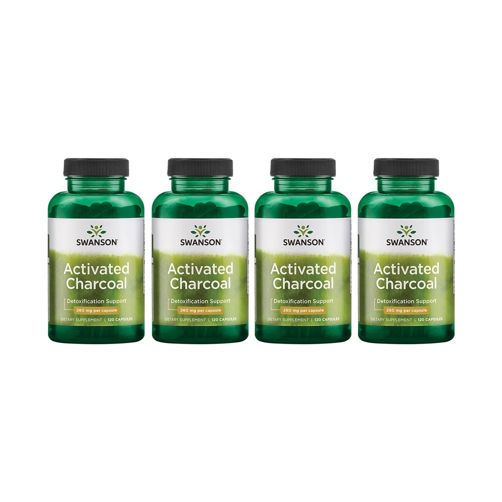 סוונסון הפעיל Charcoal - תוסף טבעי תומך ב Absorption בריאה - עוזר w/Bloating & שמירה על קבוע Bowel - (120 קפסולות, 520 מ"ג לשרת) 4 Pack