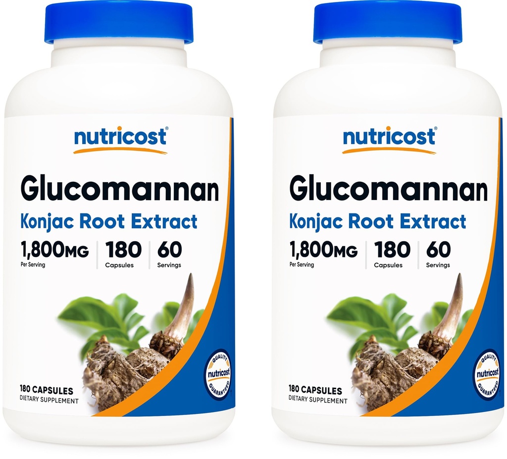 גלוקוז Glucomannan 1800 מ"ג פרי, 180 קפסולות (2 בקבוקים)