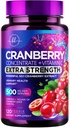 Cranberry תוספת של 25,000 מ"ג פורמולה + ויטמין C - תמיכה בריאות וטרינרית לנשים וגברים, 50:1 שלם פירות קרנברי לחלץ גלולות לנשים, סוכר חינם, non-GMO, Gluten-Free - 120 קפסולות