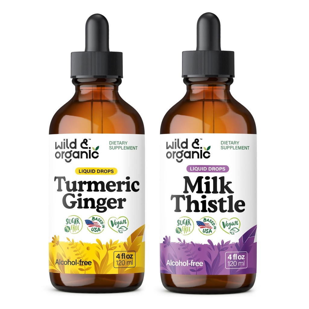 Wild & אורגני Turmeric ג'ינג'ר Tincture 4 fl oz & Milk Thistle Tincture 4