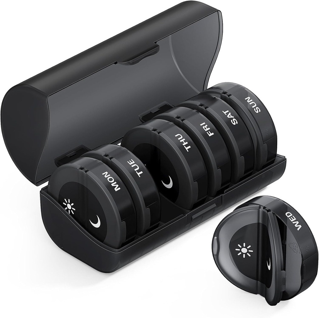 Took Magic Pill מארגנת 2 פעמים ביום, מארגנת גלולות תרופות, מארגנת גלולות שבועיות AMPM Pill Box, יכולת גדולה 7 Day Pill Box for Medicine/Vitamin/Fish Oil/Supplements (Black)