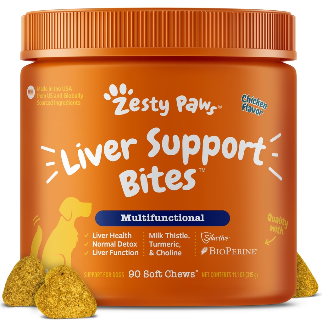 Zsty Paws Liver תומך תוסף לכלבים - עם חלב תמצית, כורכום Turmeric, Choline - Soft Chew Formula - for Dog Liver Function