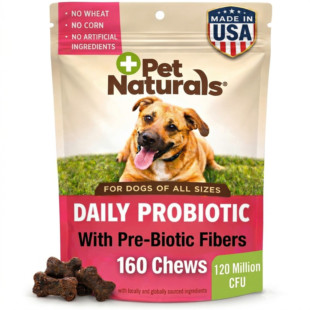 Pet Naturals Daily Probiotic for Dogs, Duck Flavor, 160 Chews - 120M CFUs Pre and Probiotics for Dogs Digestive Health, Gut Health, Immune Support, Diarrhea, אלרגיות ו- Itching