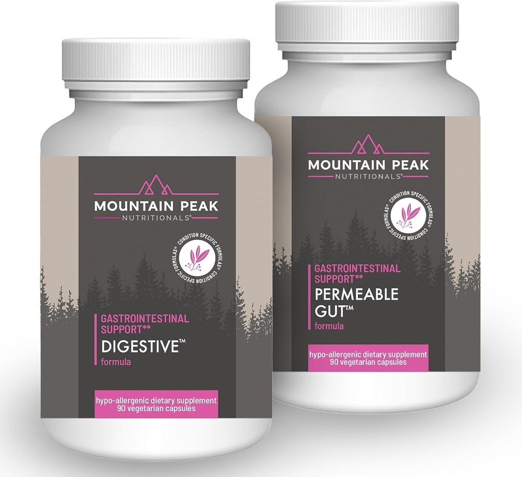 Mountain Peak Nutritionals Permeable Gut & Digest - Guting & Gastro מעיים בריאות - Enzymes, Probiotics & Nutritional תמיכה - 90 קפסולות צמחוניות כל אחד