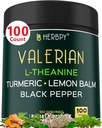 5in1 ולריאן שורש קפסולות פלוס L-theanine, Lemon Balm, Turmeric ו Black Pepper להרגעה, לילה מנוחה, חשיפה ו- Immune Support - 100 Count Count