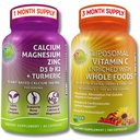 צמחי מבוסס העצם & Immune תמיכה תוסף Bundle - Liposomal ויטמין C 1500 מ"ג עם אורגני Acerola & Camu + Calcium Magnesium Zinc עם ויטמין D3, K2 & Turmeric - טבעוני, non-GMOMO ו- Camu + Calcium Magnesium Zinc עם ויטמין D3, K2 & Turmeric - טבעוני, Non-GMO