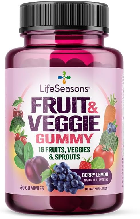 Life Seasons Fruit & Veggie Gummy תוסף - 16 פירות ירקות ו Sprouts - ויטמינים מינרלים ואנטיoxidants - תמיכה תזונתית עבור Immunity & Wellness - 3X More Potent - 60 מסטיק