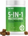 Pet MD 5in1 כלב Multivitamin - 30 ויטמינים חיוניים, מינרלים וחומרים מזינים עבור Skin & Coat, Hip & Joint, Digestion, Immune & בכיר ויטמינים - Glucosamine, אומגה 3 9 ו פרוביוטיקה - 120 ct ct ct & Common, Digest