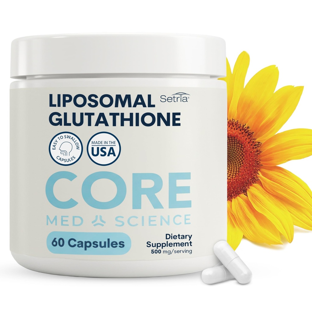 Core Med Science Liposomal Glutathione תוסף (500 מ"ג, 60 קפסולות) - סטרוריה מופחתת טהורה עם תרכובת Phospholipid - תוספת אנטי-חמצן לאנרגיה, בריאות המוח, עור וחי יותר בריאות