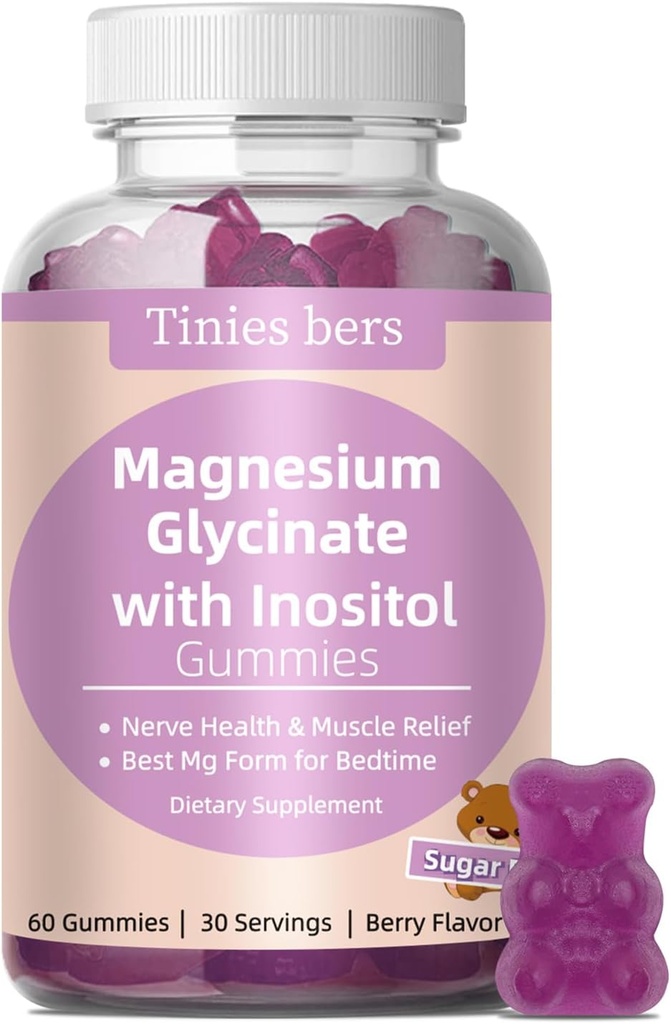 מגנזיום Glycinate Gummies 400 מ"ג, w / Inositol 500 מ"ג עבור נשים, מינרלים ו VIT B8 עבור שינה, מתח ושרירים הקלה, בריאות מטאבוליזם, סוכר חינם, No Melatonin, Gluten Free, non GMO, טבעוני, Pectin, 60