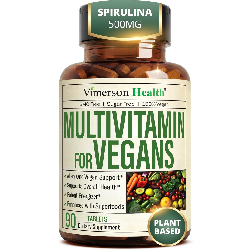 טבעוני Multivitamin עבור נשים וגברים - רב ויטמין & Multiminerals 90 טבליות עם ויטמין B12, A, D, C, Zinc, Magnesium & More for Total Body
