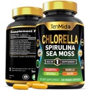 תוסף Chlorella לגברים ונשים - 7in1 פורמולה עם Spirulina, Sea Moss, Chlorophyll, Gotu Kola, Boswellia & Bacopa - Immune Support - עשיר בחומר מזינים, ויטמינים - 120 קפסולות