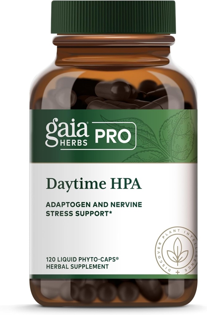 GAIA HERBS PRO Daytime HPA - תוסף תמיכה אדוגנית - תוספת תמיכה במערכת העצבים עם שמן זית & Rhodiola* - טבעוני, Gluten-Free - 120 Phyto-Caps נוזלי (60 משרתים)