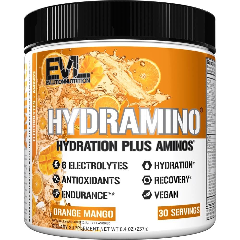 תזונה תזונתית HYDRAMINO Complete hydrotion Multiplier, All 6 אלקטרוליטים, ויטמין C & B, Fluid Boosting Aminos, קוקוס מים, אנדורנס, התאוששות, Antioxidants, 30 משרתים, אורנג' מנגו, תפוז