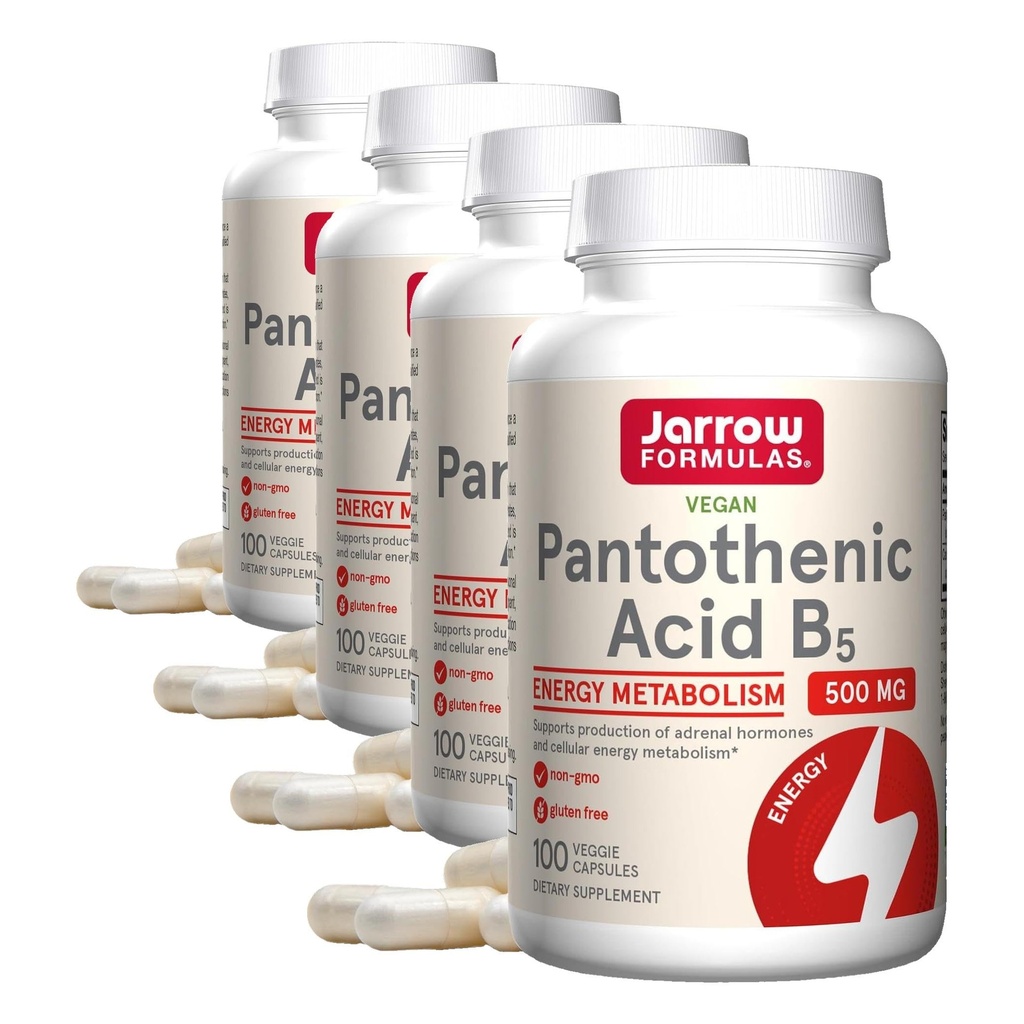Jarrow Formulas Pantothenic Acid B5 500 מ"ג - 100 Veggie Caps - Essential B ויטמין Dietary תוסף - אנרגיה ייצור & Metabolism תמיכה - 100 משרתים (Pack of 4)