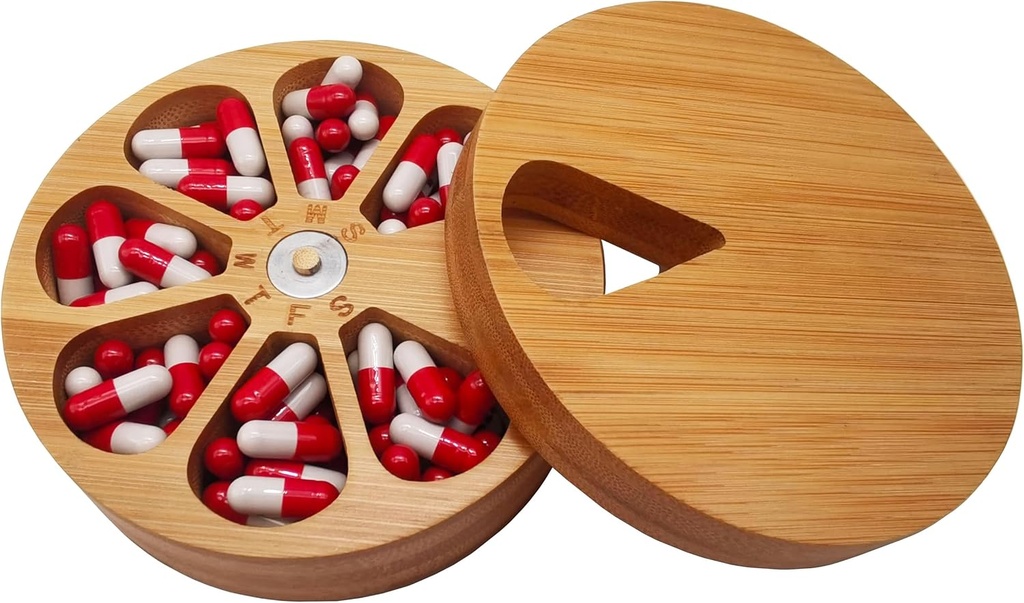 fashciaga Bamboo Wood Daily Weekly Medicine Pill Organer Case Box,Kitchen Salt Spice Cellar Containers,Earring Ring תכשיטים אחסון תכשיטים דקורטיביים (Large)