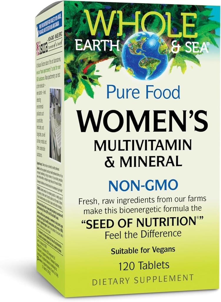 Natural Factors Whole Earth & Sea Women's Multivitamin & מינרלים, Whole Food Supplement, Vegan, 120 טבליות