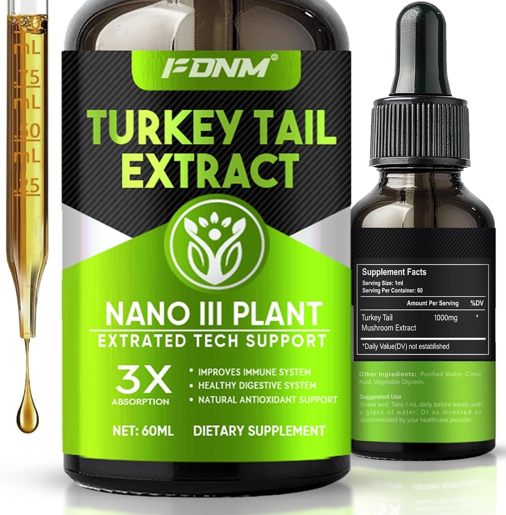 טורקיה Tail Mushroom - 2 Fl Oz Mushrooms טורקיה Tail תוסף, אורגני Immune & Digestive תמיכה תוספת, Fast-Absorbing נוזל Tincture