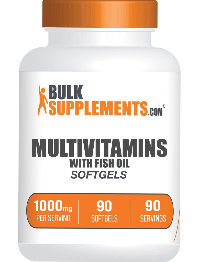 BulkSupplements.com Multivitamin Softgels - Daily Multivitamin, Multimineral Supplement, for Adults with Fish Oil - Gluten Free, 1 Softgel per Serve, 90 Count (Pack of 1)