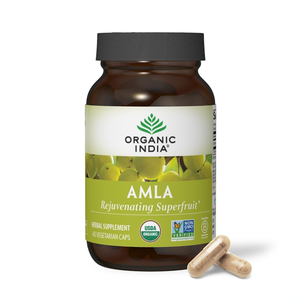OrganIC INDIA Amla כמוסות אורגני - הודי אווזברי צמחי ויטמין תוספי, Amla תוספת, Immune תמיכה, טבעוני, Gluten-Free, Ayurvedic, Antioxidant, non-GMO - 60 קפסולות