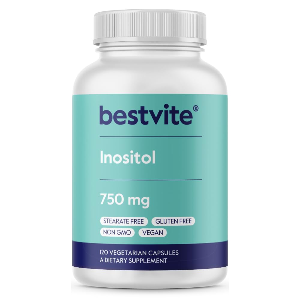 BestVITE Inositol 750 מ"ג כמו Myo Inositol (120 קפסולות צמחוניות) - No Stearates - טבעוני - Non GMO - Gluten Free