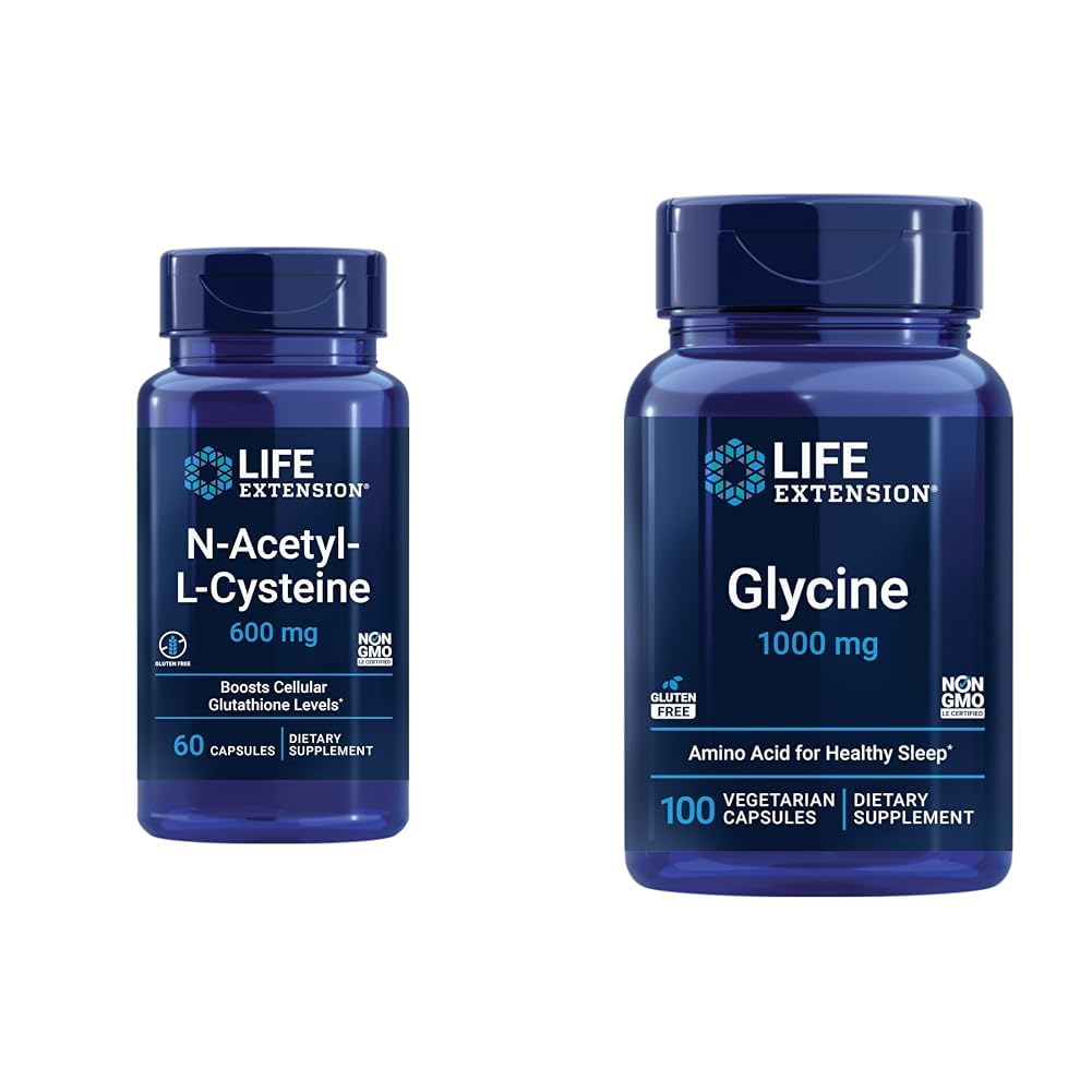 תוחלת החיים N-Acetyl-L-Cysteine (NAC) & Glycine 1000 מ"ג, מקדם רגיעה, שינה בריאה, Amino Acid, Gluten-Free, non-GMO, Vegetarian, 100 קפסולות