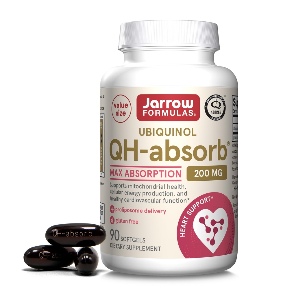 Jarrow Formulas QH-Absorb 200 מ"ג - Active Antioxidant Form of Co-Q10 - תוספת תזונתית - תמיכה בייצור האנרגיה של Mitochondrial & Cardiovascular Health - 90 Softgels