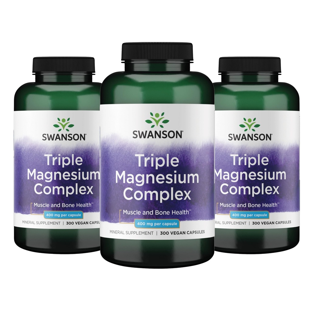 Swanson Triple Magnesium Complex - מינרלים תוספת - תמיכה טבעית - כולל Citrate, Oxide & Aspartate - (300 קפסולות, 400 מ"ג כל, 3 Pack)