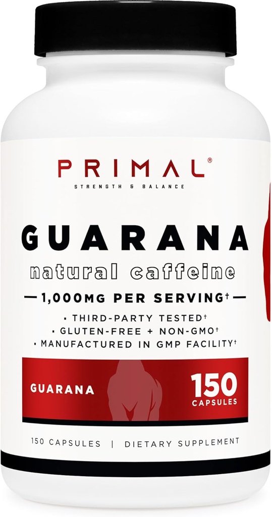 Primal Guarana (1000 MG Per המשרת) (150 קפסולות) - 200 MG טבעי Caffeine