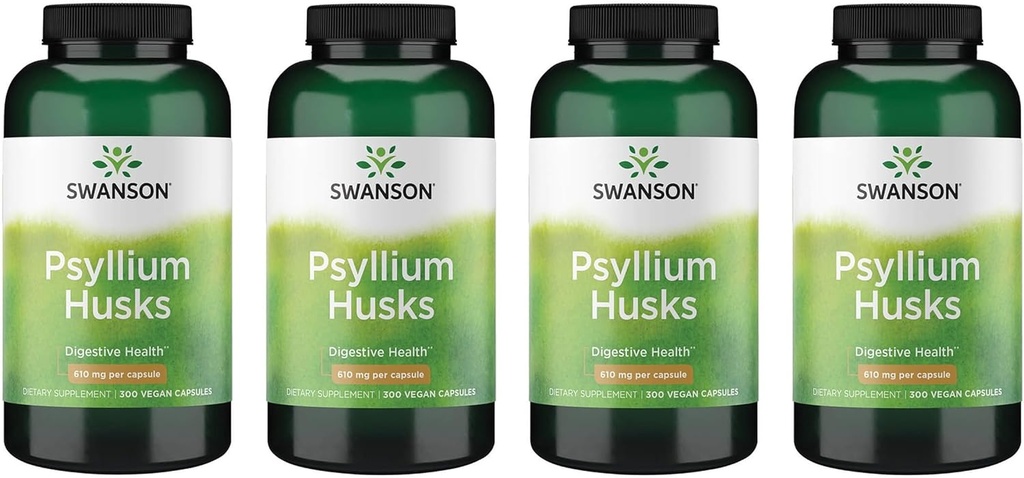 Swanson Psyllium Husk Dietary סיבים תוספי 610 מ"ג 300 קפסולות - (4 Pack)