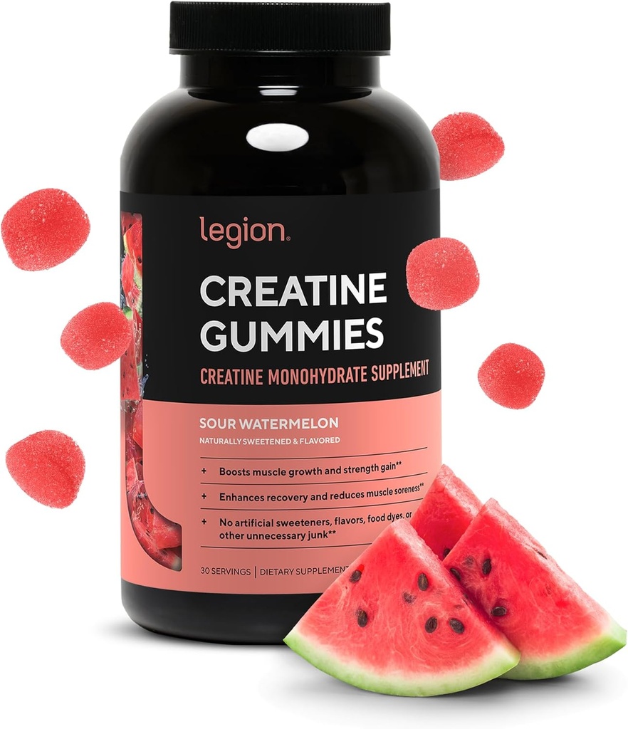 LEGION Creatine Monohydrate Gummies - תוסף קריאטין נקי לחוזק, אנדורנס ושיקום שרירים - 30 Sour Watermelon Flavors - No Artificial Flavors or Sweeteners
