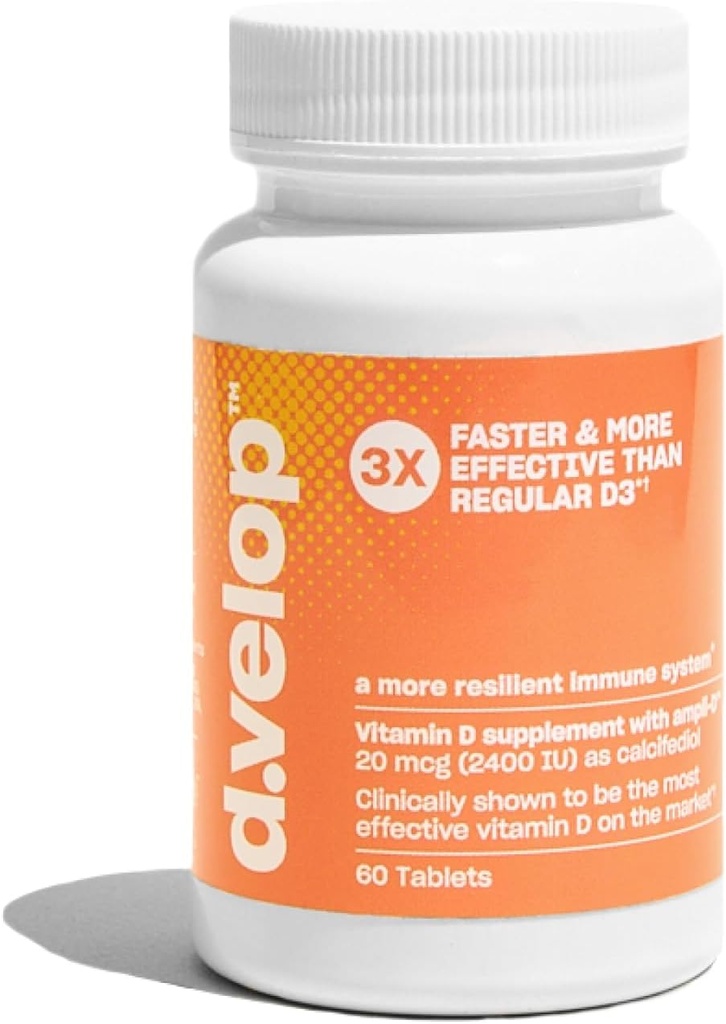 D.Velop ויטמין D תוספי 2400 IU, 20 mcg - ויטמין D3 גבוה עבור תמיכה חיסונית, עצם ובריאות הלב - 3X Faster & יותר יעיל - קלינית נבדק - ויטמין D Pills, 60 הרוזן