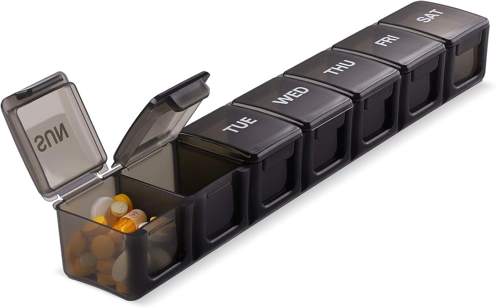 גלולת גלולות XL אקסטרה שבועי גדול ו-Daily Pill Cases for Pills/Vitamin/Fish Oil/Supplements (Black)