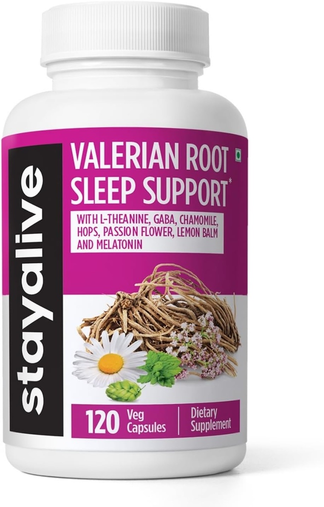 STAY ALIVE Valan Root כמוסות, 8-in-1 לחלץ w/Melatonin, Passion Flower, L-theanine, Lemon Balm, Hops Flower, Chamomile & GABA, 120 Valan Pills, Non-GMO & Gluten-Free Sleep Natural Sleep