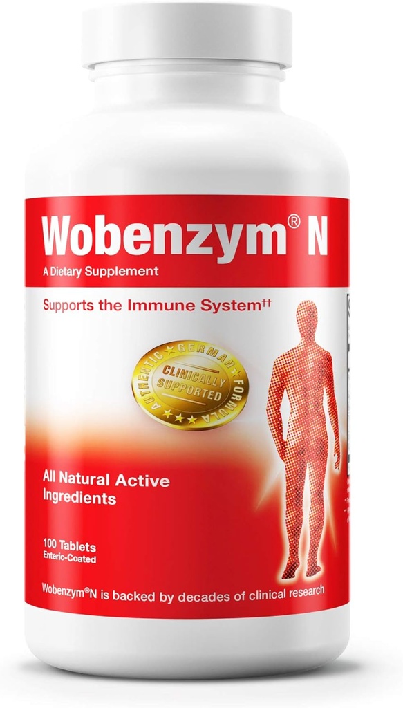 דאגלס מעבדות Wobenzym N - תוסף גרמני Authentic - Enzymes Systemic - For Immune System and Joint Health * עם Papain, Rutin & Bromelain - 100 טבליות מחוברות