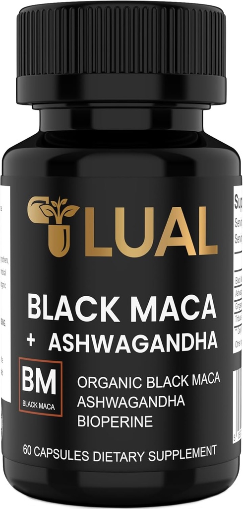 LUAL 30,000 מ"ג 30x כוח אורגני Maca שורש עם Ashwagandha - קפסולות שורש תפוחי אדמה שחור עבור גברים - 100% טהור אבקת Maca פרוana אורגני, Gelatinized, non-GMO - 60 טבליות