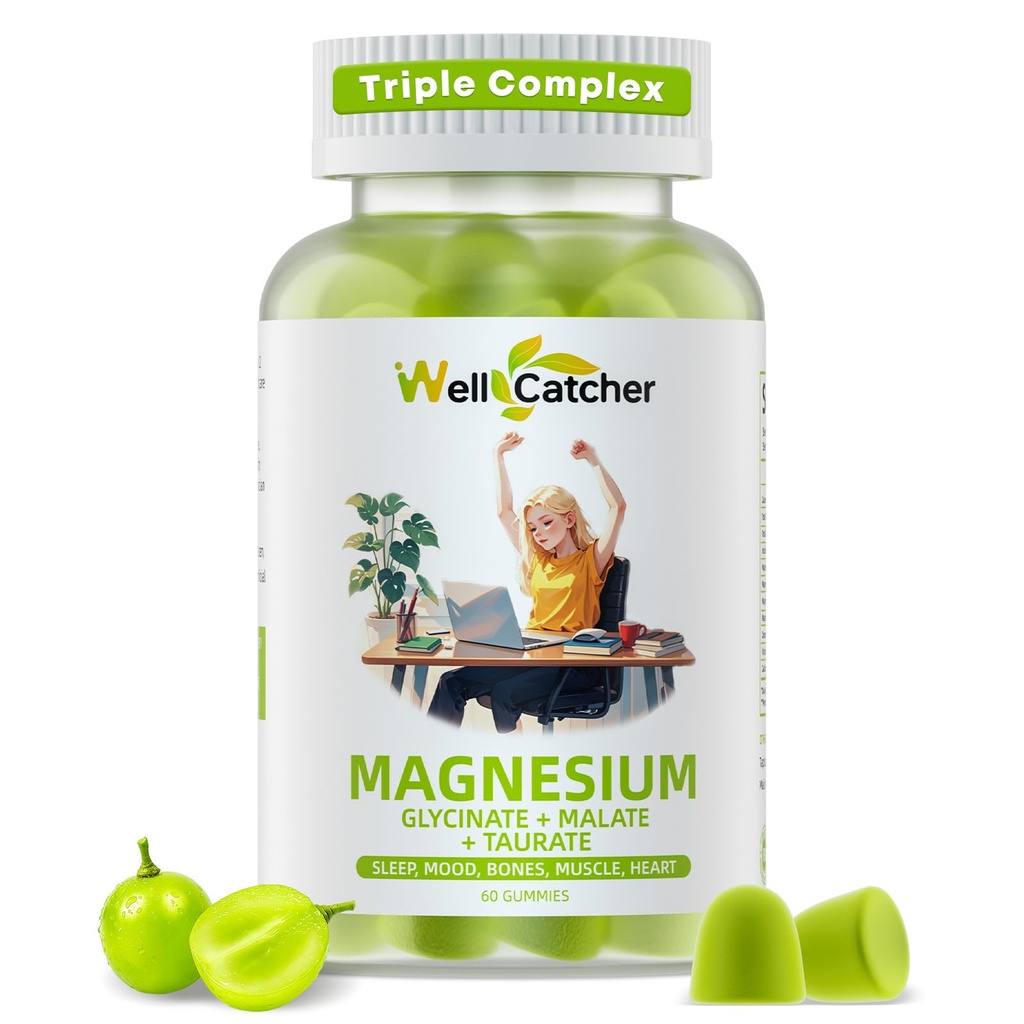 Magnesium Complex Gummies for Adults: Triple Magnesium Supplement with Magnesium Glycinate Malate Turate for Men Support Sleep Mood Balancedעצמות שריר סוכר חינם אורגני 60CT