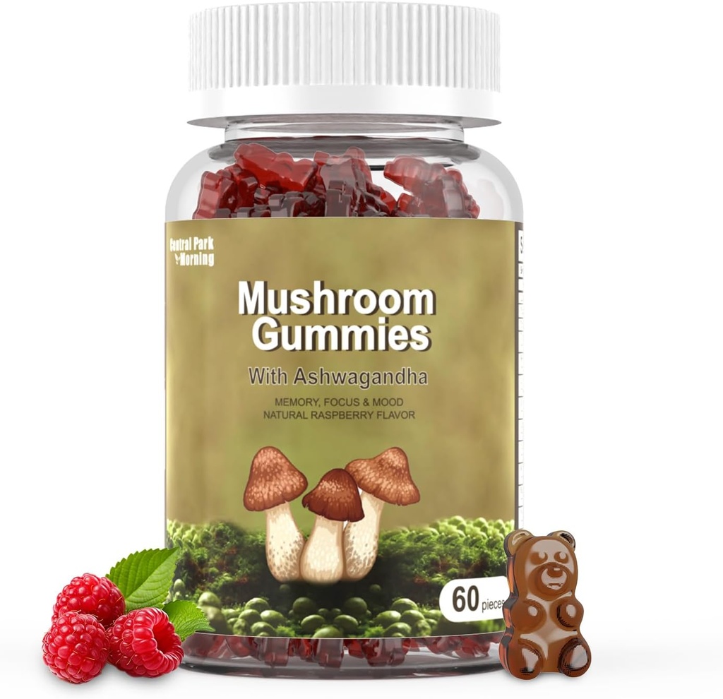 Mushroom Gummies 10 בלגן - Mushroom with Lions Mane, Chaga, Reishi, Cordyceps 2500 מ"ג, תוספי המוח עבור זיכרון ומקדו
