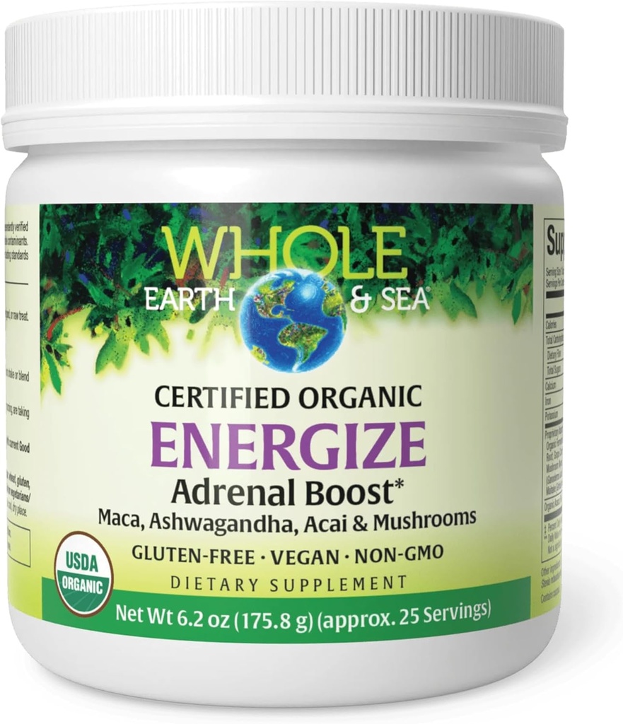 כדור הארץ כולו וים מגורמים טבעיים, אנרגיותze Adrenal Boost עם Maca Root, Ashwagandha ועוד 6.2 אבקת oz