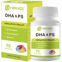 OMOGS Algae DHA - 600 מ"ג אומגה 3 DHA Softgels, עם שמן Phosphatidylserine & Walnut, תומך בתפקוד המוח בריא, חזון, עין וזיכרון, Gluten Free, non-GMO טבעוני Algae שמן, 90 Softgels