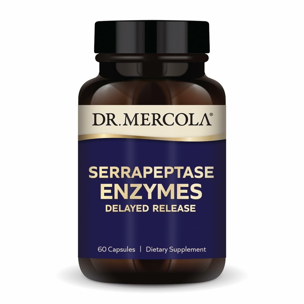 Dr. Mercola Serrapeptase Enzymes - תומך בתפקוד תאי בריא - נדחה - non-GMO, Gluten-Free - 60 קפסולות