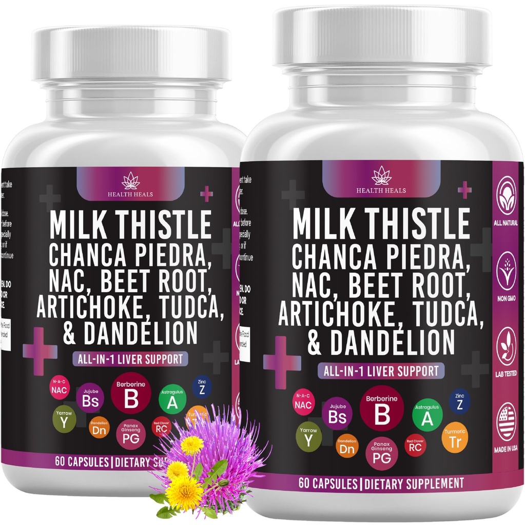 חלב Thistle NAC Chanca Piedra Beet Root Artichoke Dandelion Root - Liver Plus Astragalus TUDCA Choline & ג'ינג'ר - 120 הרוזן